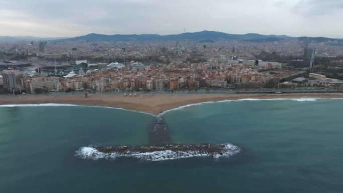 巴塞罗那中央海滩鸟瞰图Sant Miquel Sebastian plage Barceloneta