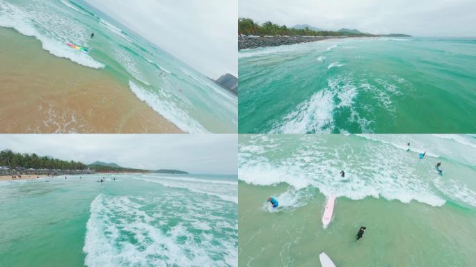 海南万宁日月湾海上冲浪冲浪板沙滩航拍