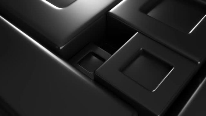 马赛克的黑色正方形碎片升起。几何图形。光滑的表面。无缝循环的3d动画。