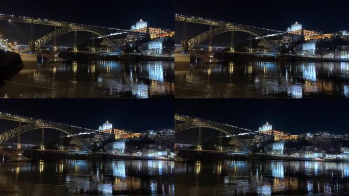 葡萄牙波尔图历史名城的夜景。高质量4k镜头。