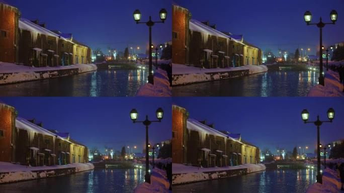 冬季黄昏时分的小樽运河