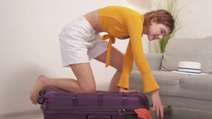 大行李压力妇女旅行准备