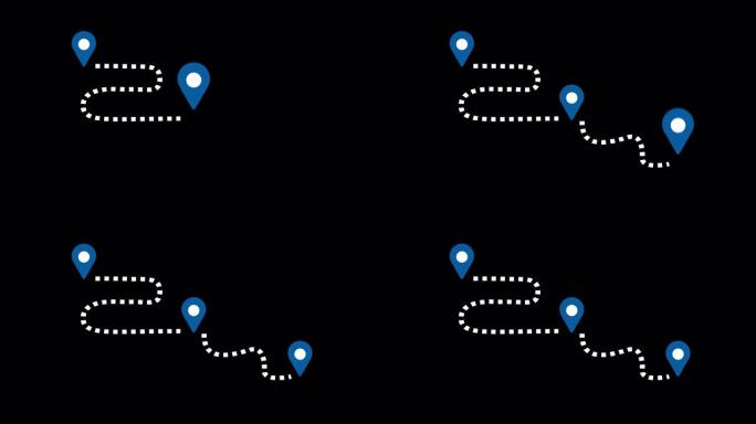 与线的三个位置点连接，透明背景上的位置Pin指针，Alpha通道上的动画卡通位置图标符号，在时间轴上