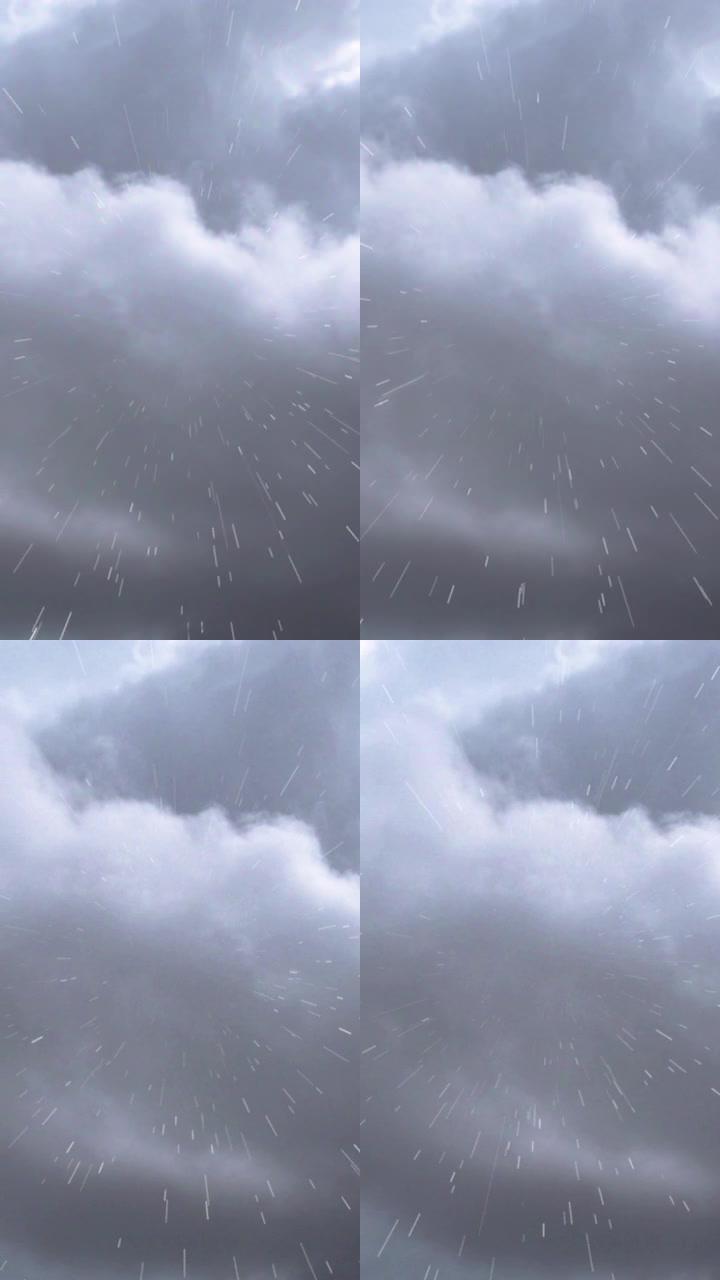 暴风雨中雨下的景色。垂直视频