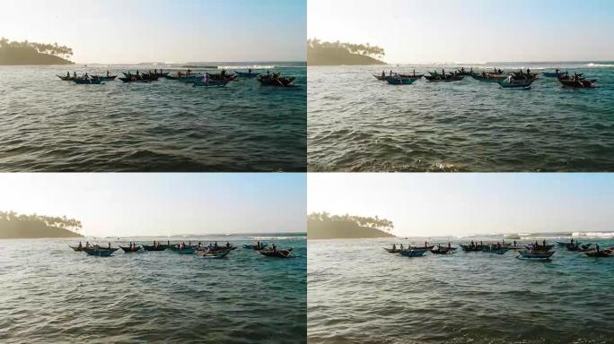 一群贫穷的渔民在日出时在船上捕鱼，父亲为家庭提供食物