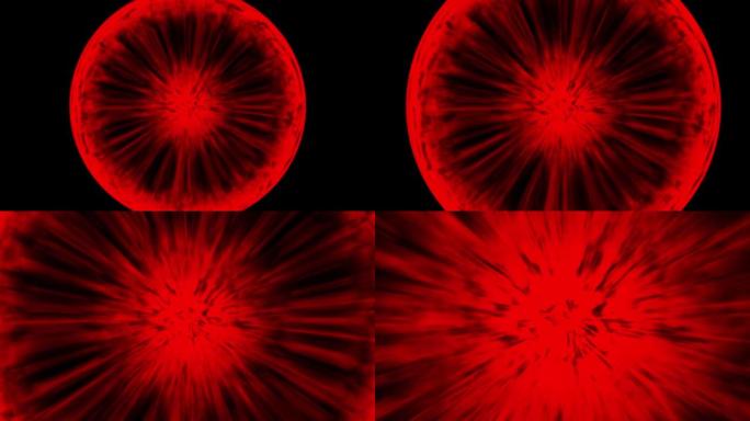 4k红色切片形抽象伸缩互穿魔力等离子体。传送能量球门户网关。量子空间虫洞空间隧道的球体。明亮的灯光闪