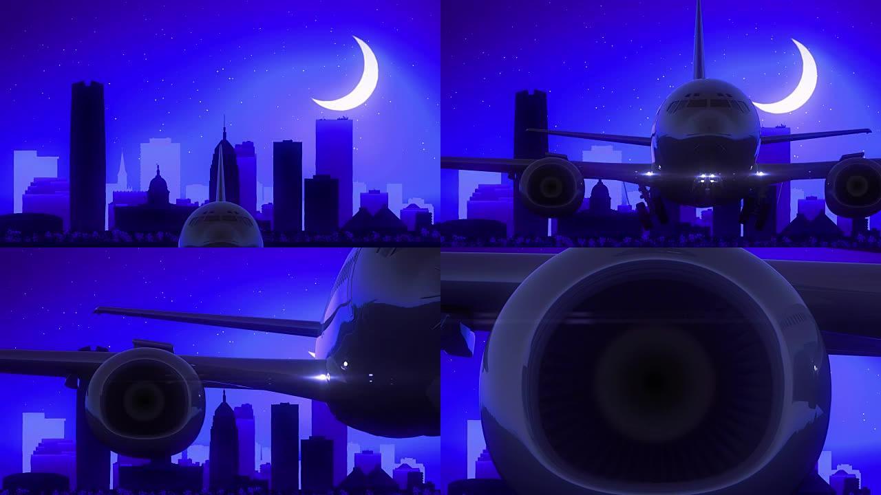 俄克拉荷马州美国飞机起飞月亮之夜蓝色天际线旅行