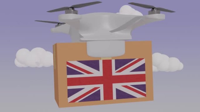 无人机运送带有英国国旗的包裹