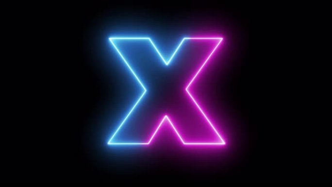 字母X.蓝色和红色霓虹灯未来效果。时尚的辉光照明。4k视频动画