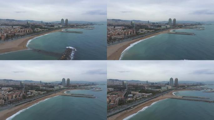 巴塞罗那中央海滩鸟瞰图Sant Miquel Sebastian plage Barceloneta