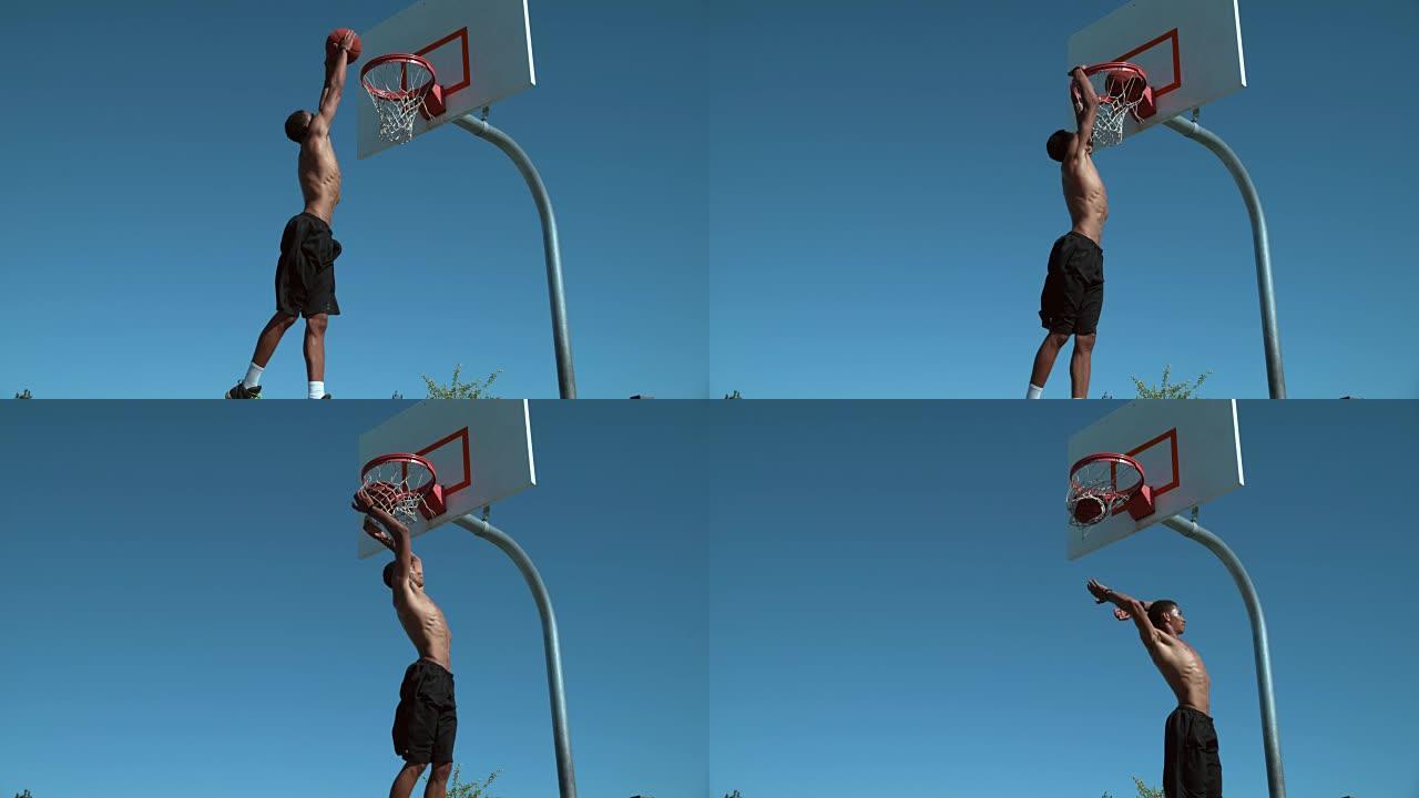 篮球扣篮的超慢动作镜头