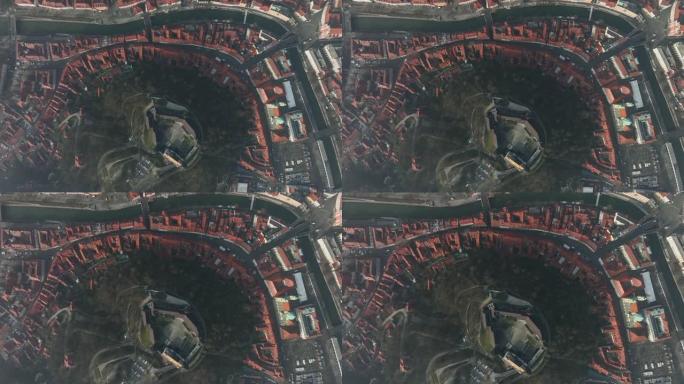 在晴朗的日子里，空中无人机拍摄了卢布尔雅那旧城