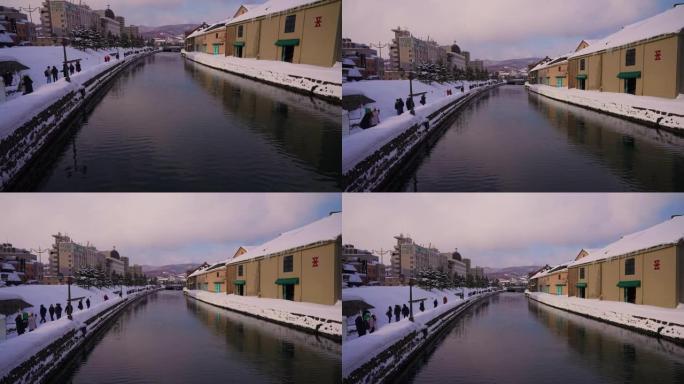 冬季的小樽运河冬季景色冰雪奇观冬日漫步