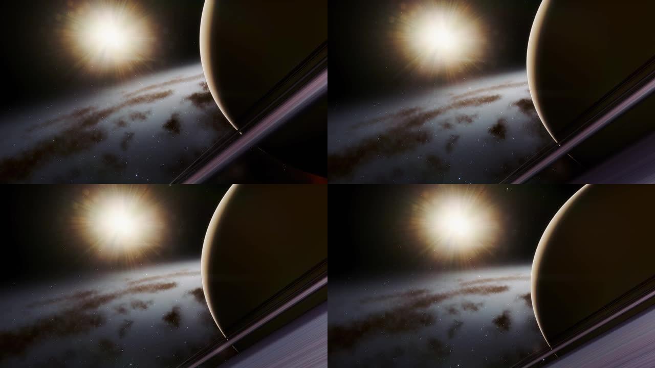 外星行星飞行，行星环，空间，4K