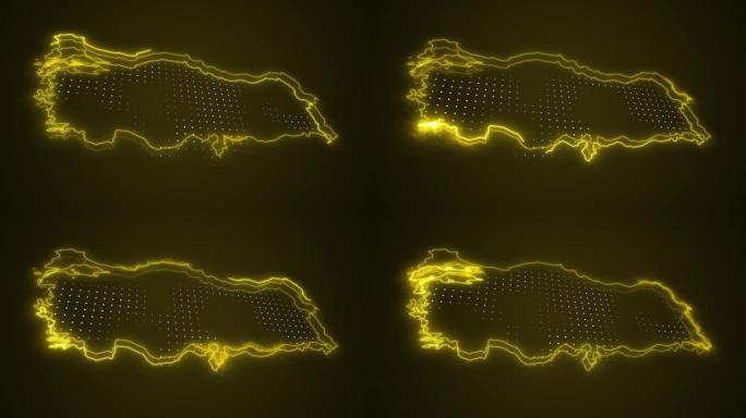 3D霓虹黄色火鸡地图边框轮廓循环背景