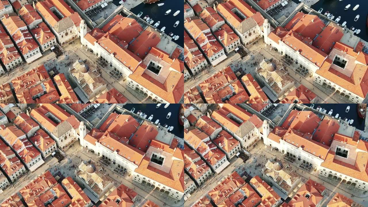 无人机4k杜布罗夫尼克大教堂。克罗地亚杜布罗夫尼克老城要塞。克罗地亚历史中心