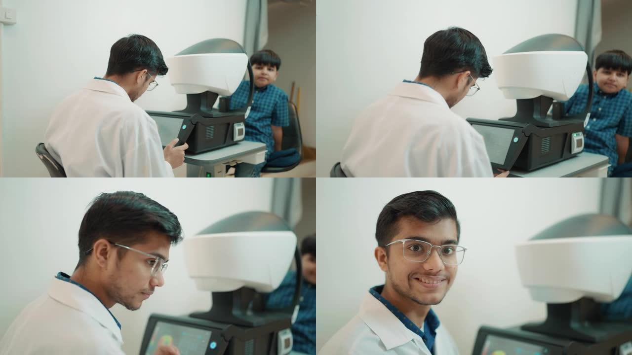 眼科医生看着相机的肖像。