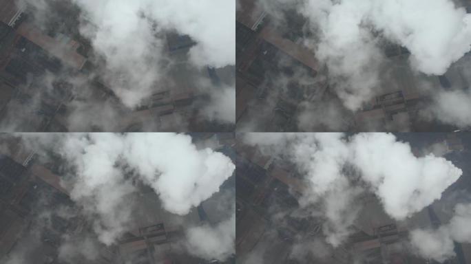 制造空气污染工厂的空中缩小视图
