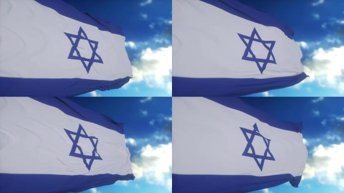 在一个晴朗的日子，以色列国旗在风中飘扬的细节。民主与政治