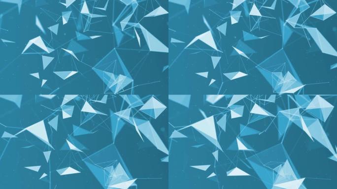 4k蓝色抽象技术，科学连接线，三角形和圆点形状背景，网络数据加密区块链比特币NFT，3D，Plexu