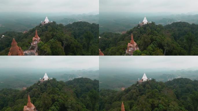 泰国丛林山上佛教寺庙的鸟瞰图