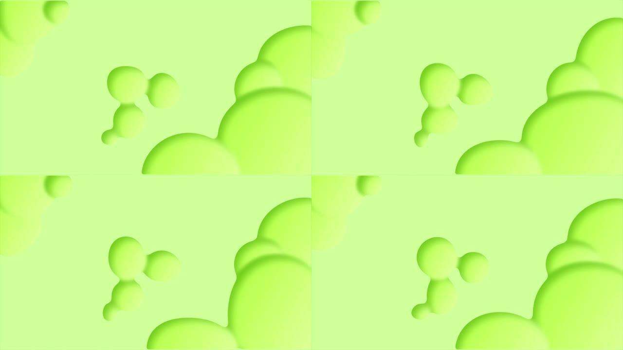 蓝色背景上的动画3d深度浅绿色果冻气泡