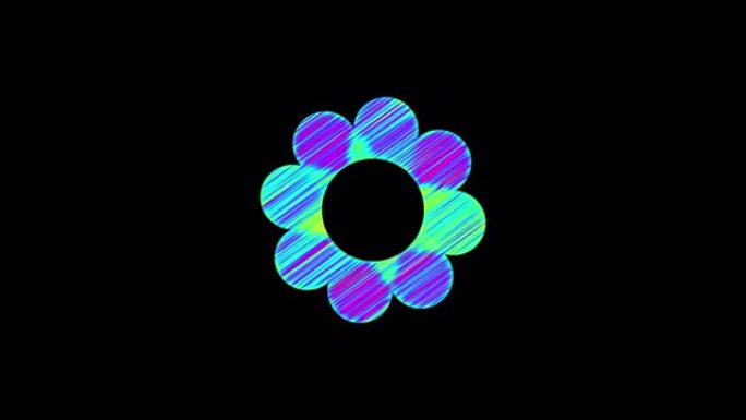 彩色迷幻旋转花为圆形标志创意。带有透明背景的alpha通道的动画花卉可循环动画