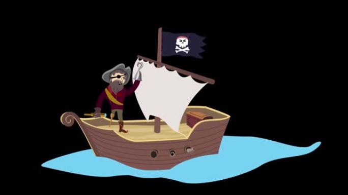 海盗在船上用宝箱和老鼠循环2d动画