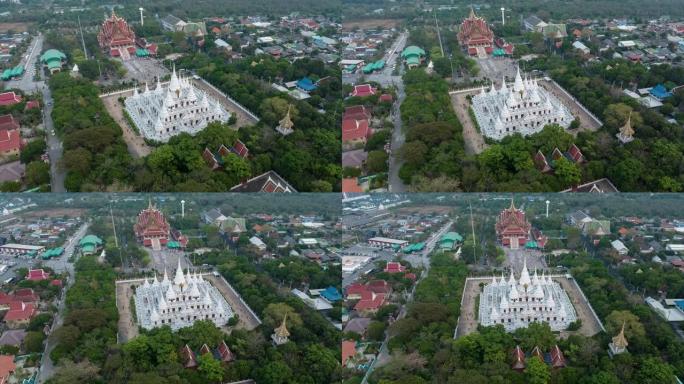在泰国曼谷附近的Samutprakarn的Asokaram寺庙的大宝塔的空中无人机时间延迟或超延迟视