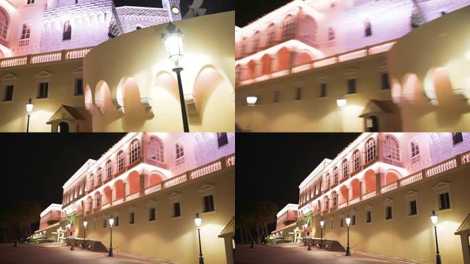 摩纳哥王子官邸、照明宫殿、夜景、旅游