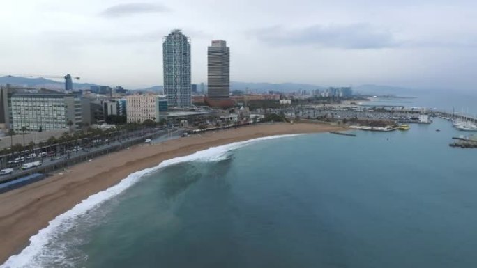 巴塞罗那中央海滩鸟瞰图Sant Miquel Sebastian plage Barceloneta