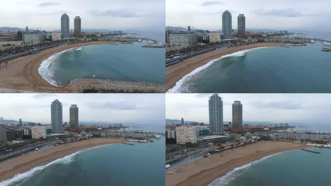 巴塞罗那中央海滩鸟瞰图Sant Miquel Sebastian plage Barceloneta