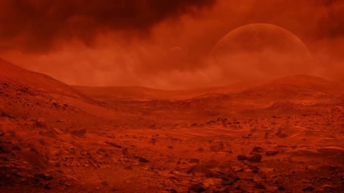 沙尘暴中的红色外星星球
