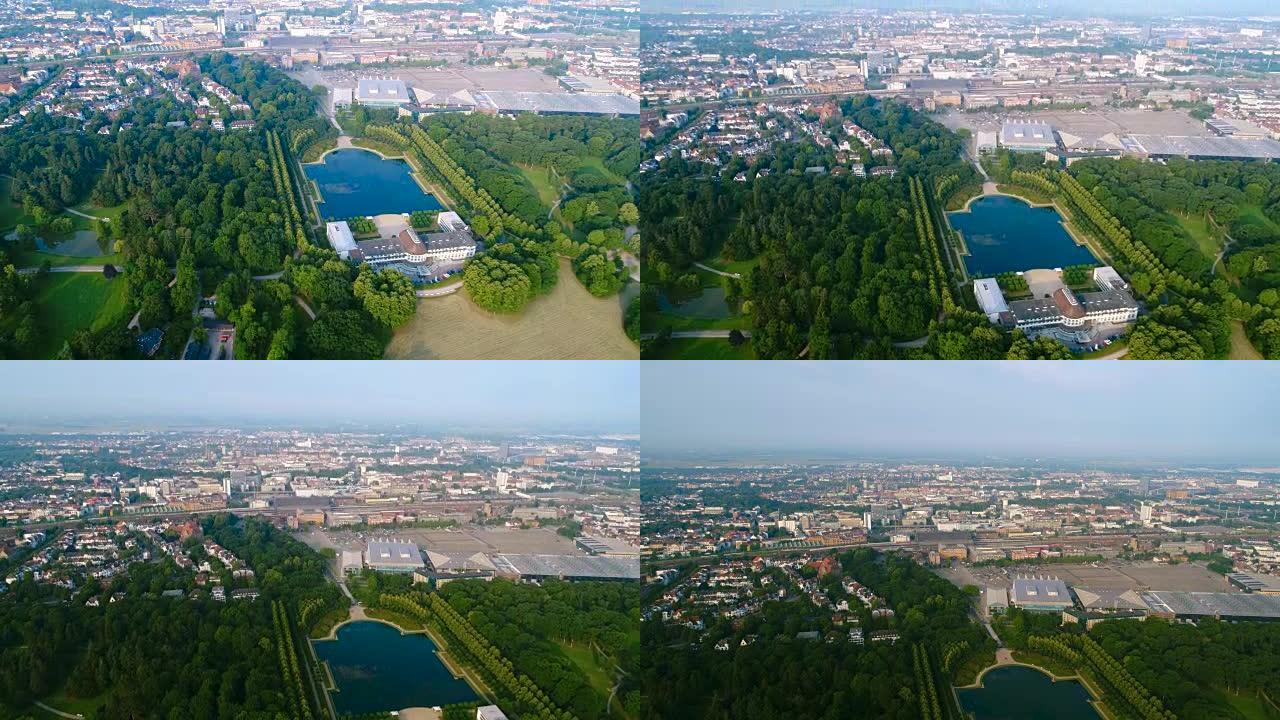 不来梅市空中FPV无人机镜头。不来梅是德国北部地区的主要文化和经济中心。
