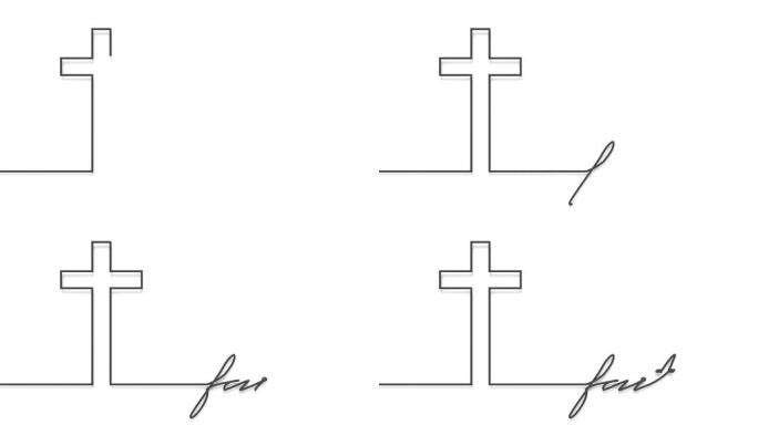 十字架和信仰词的细线画。宗教概念。3D渲染