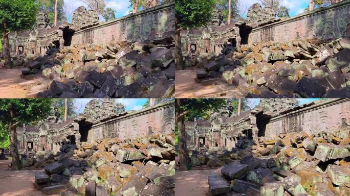 神秘的古代遗迹Preah Khan寺-柬埔寨著名的地标，吴哥窟的寺庙建筑群。柬埔寨暹粒。