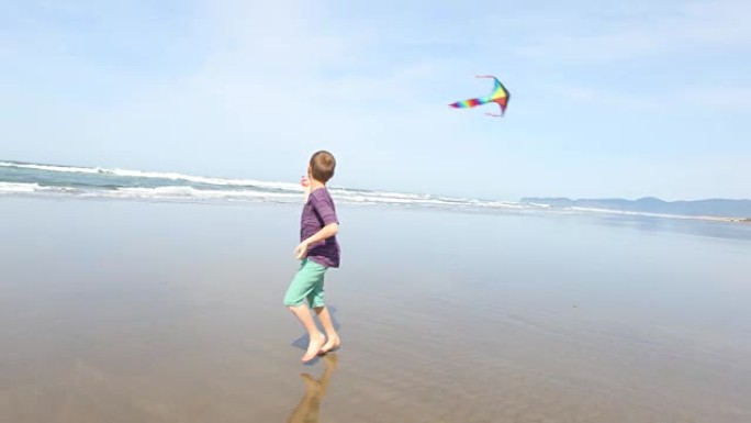 小男孩在海滩放风筝