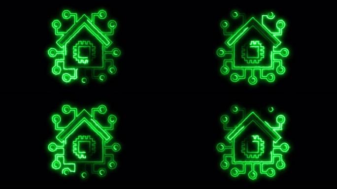 人工智能智能家居符号绿色能源带发光霓虹灯效果