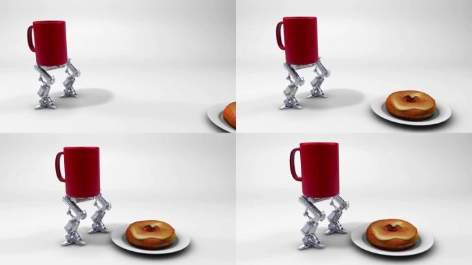 咖啡杯机器人跑向甜蜜