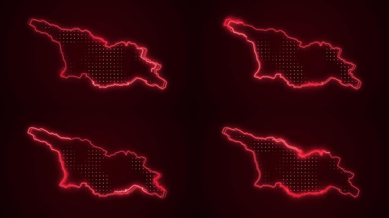 霓虹红色乔治亚地图边界轮廓循环背景