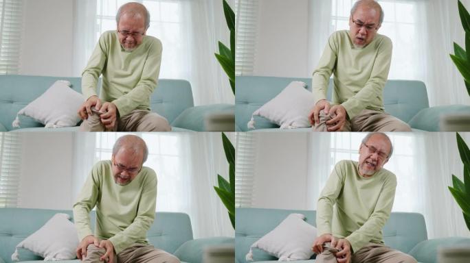 韧带手术后膝盖疼痛的高级男子