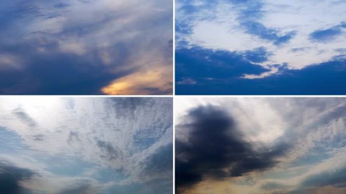 不同的云，天空时间流逝，色彩缤纷，快速移动的云景观，拼贴框架。