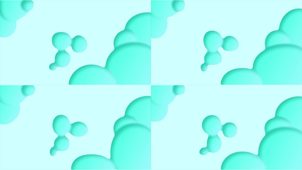 粉红色背景上的动画3d深度浅蓝色果冻气泡