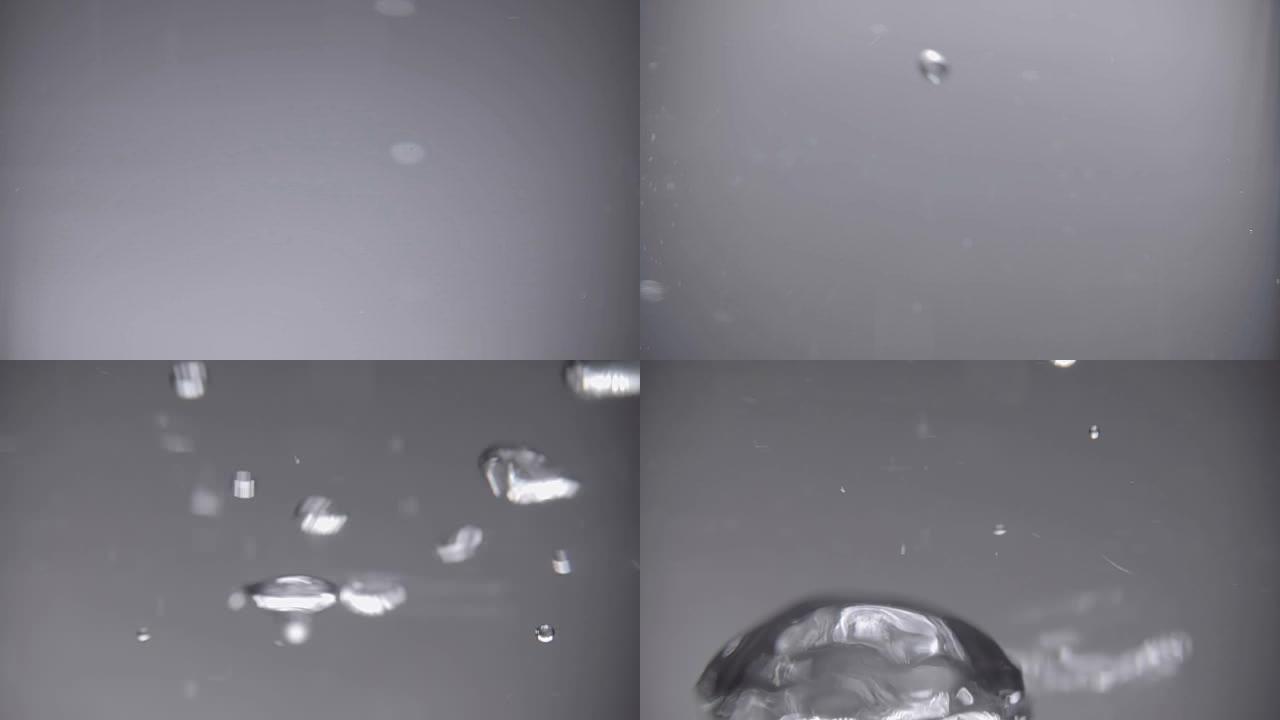 钻石从水中掉落并形成大量气泡