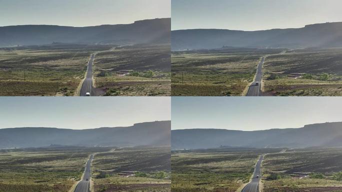 穿越犹他州景观的安静高速公路-无人机拍摄