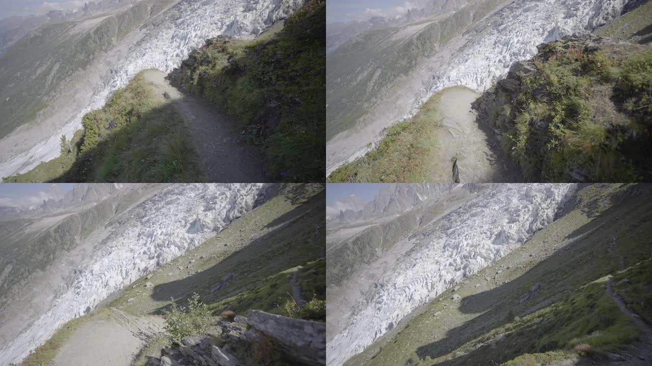 空中无人机拍摄了带有冰川的崎mountain山腰