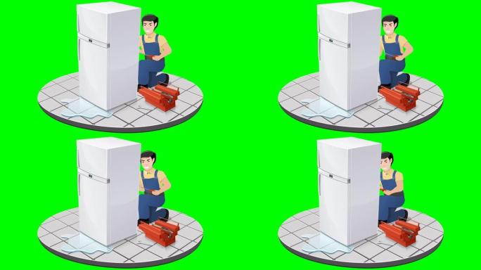 冰箱的家庭维修 (绿色背景上的循环)