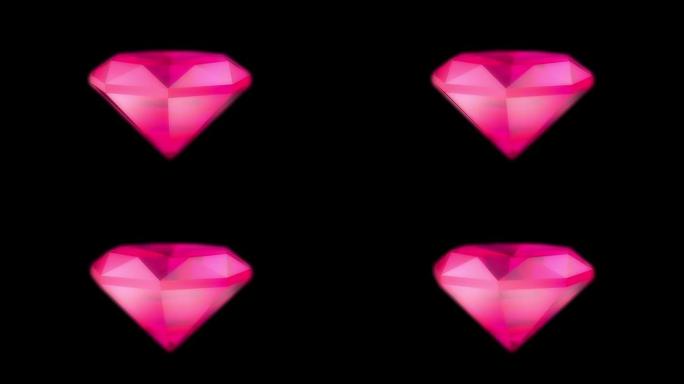 粉色红宝石钻石在黑色背景上旋转。宝石，奖励。3D动画