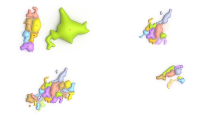 日本彩色3D地图。日语翻译: 都道府县名称