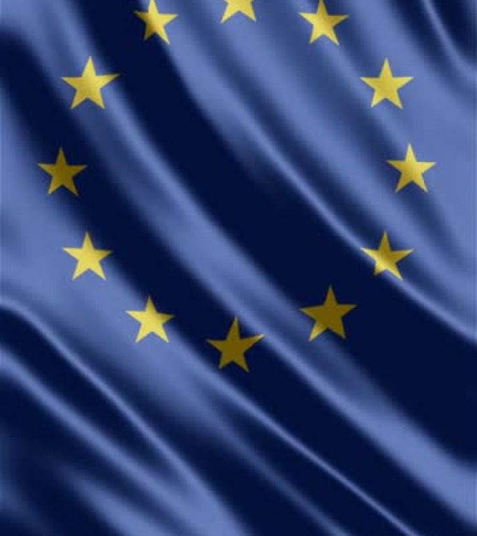 在风中飘扬的欧洲国旗，欧盟旗帜，欧洲国旗动画